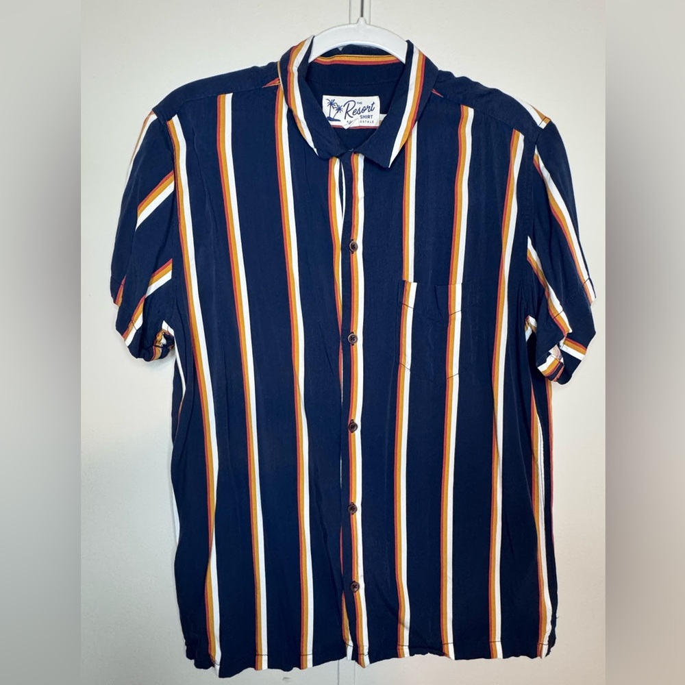 Aeropostale Blue and Orange Casual Button Down Shirt size M